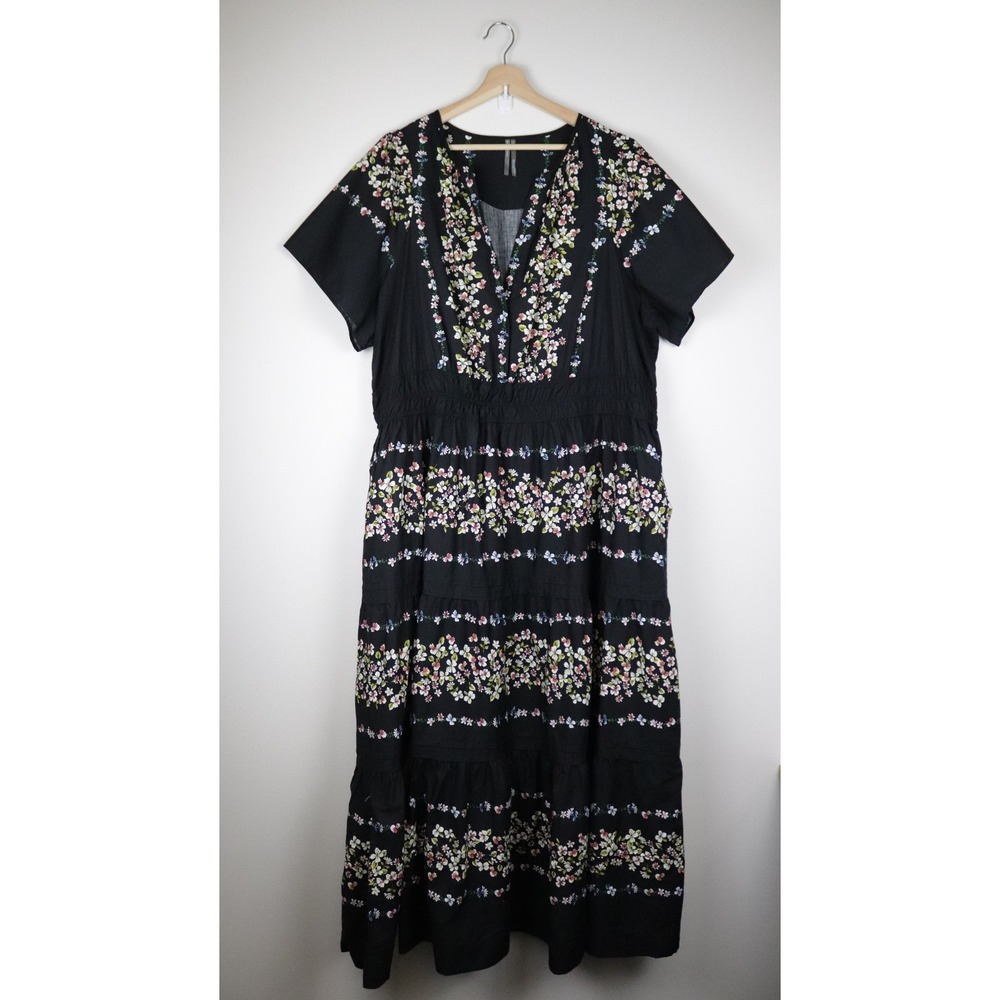 Anthropologie Somerset Maxi Dress Black Floral 3X Tiered Smocked - Picture 2 of 12